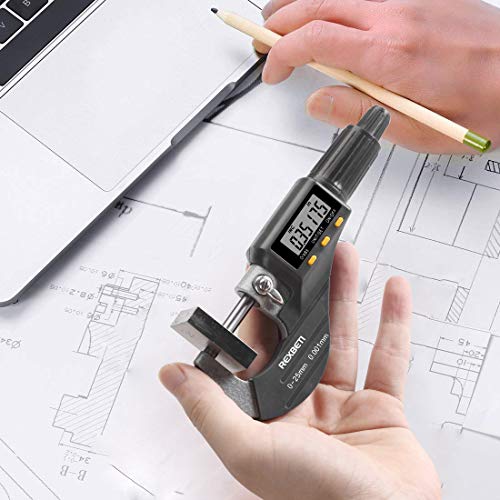 REXBETI Outside Micrometer, Ultra-Precision Carbide Tipped Measuring Tool - size: 0-1"