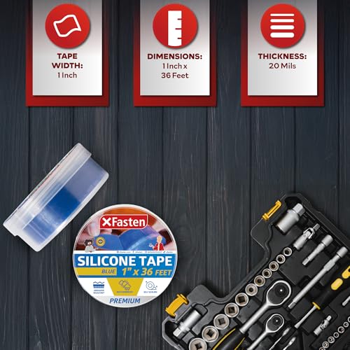 XFasten Self Fusing Silicone Tape Waterproof – 1" x 36 Feet Blue, Self Amalgamating Tape, Silicone Rubber for Plumbing, Sealing Pipes, Hose Repair, Outdoor Coax and Electrical Cables – Weatherproof - color: Blue, size: 1-Inch x 36-Feet