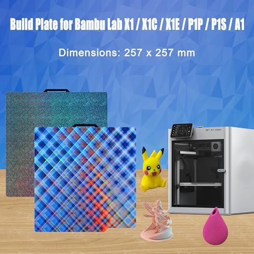 Build Plate for Bambu Lab P1S A1 P2S X1 X1E P1P 3D Printer, Spring Steel Flexible Plate for Bambu 3D Printers, 257x257mm, Smooth Skynet +Smooth Star - color: Skynet + Star