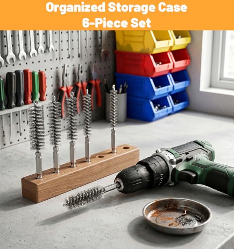 6 Pcs Round Wire Brush, Stainless Steel Bore Brush for Drill Tube Brushes