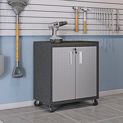 Manhattan Comfort Fortress Rolling 2 Door Garage Storage Cabinet, Black/Gray - color: Black/Grey, style: 2 Door Cabinet