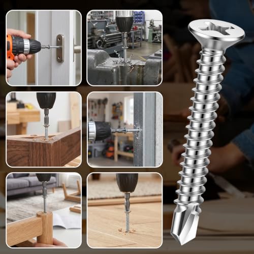 Mellewell #10 x 3/4" Flat Head Sheet Metal Screws, 100 PCS - color: Silver, size: #10 x 3/4"