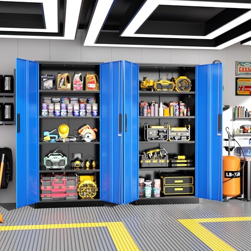 Greenvelly Metal Garage Storage Cabinet, 72" Tall Steel Storage Cabinets with 2 Doors and 4 Adjustable Shelves, Metal Tool Cabinets, Locking File Cabinet for Home Office, Garage, School (Black Blue) - color: Black Blue, style: 72"H