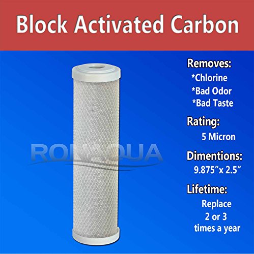 Block Activated Carbon Coconut Shell Water Filter Cartridge 5 Micron for RO & Standard 10” Housing WELL-MATCHED with WFPFC8002, WFPFC9001, WHCF-WHWC, WHEF-WHWC, FXWTC, SCWH-5 (3 Pack)