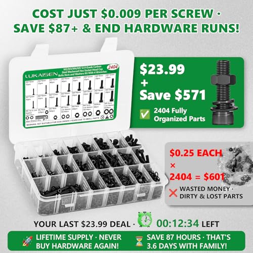 2404 PCS M2 M3 M4 M5 Metric Screw Assortment,Hex Socket Head - size: M2 M3 M4 M5 2404pcs 3