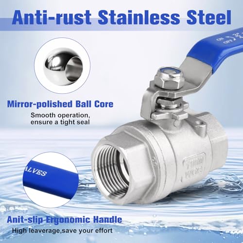 2 Pack Ball Valves 304 Stainless Steel 3/4 Inch NPT Female to Female Thread Full Port Ball Valve Pipe Connector with Lever Handle, Heavy Duty Shut Off Valve for Water, Oil, and Gas, 1000WOG - style: 3/4" Female x Female NPT-Long Handle