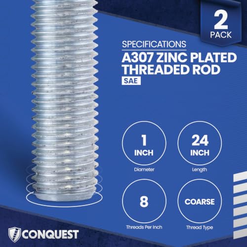 Conquest A307 Zinc Plated Threaded Rod 1"-8 x 24 - size: 1"-8 x 2'