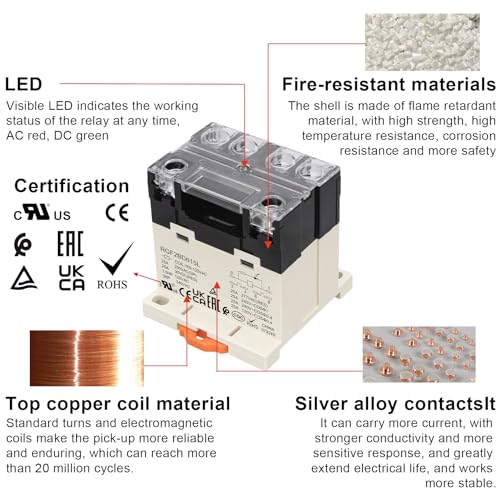 General Purpose Relay, RGF2BD615L, 25A 100-120VAC Coil Voltage, 6Pin Double Pole Single Throw Normally Open Contacts, with LED Indicator Light and Protection Cover, 35mm DIN Rail Mount - size: AC 110V
