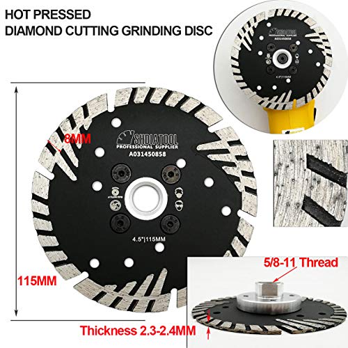 SHDIATOOL Diamond Turbo Blade Dia 4.5 Inch with Slant Protection Teeth Cutting Stone Granite Marble Concrete Brick with 5/8-11 Thread - size: 115mm(5/8-11 Thread)