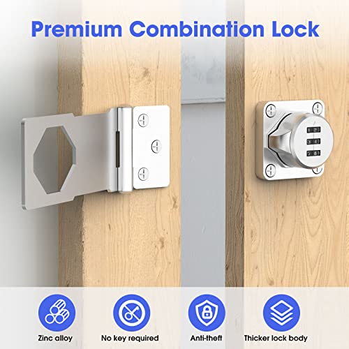 Cabinet Locks with Combination, Hasp Locks, 4 Packs Silver - color: 4 Packs Silver