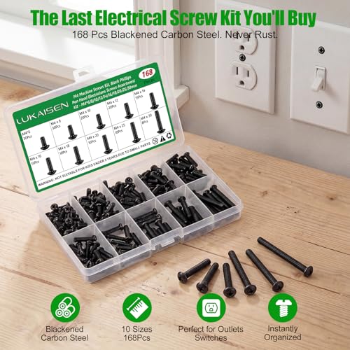 168 Pcs M4 Phillips Pan Head Machine Screws Kit for Switch Boxes - size: 168Pcs M4*6/8/10/12/14/16/18/20/25/30mm-Pan