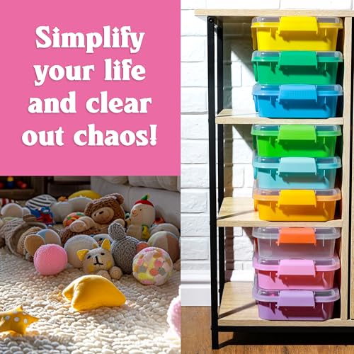 Carolart 3 Pack 12.8 Inch Plastic Storage Bins, Stackable Sensory Bin - color: Pink& purple& clear