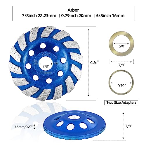 SALI Diamond Concrete Grinding Wheel 4 1/2 inch for Polishing and Cleaning Stone Concrete Surface, Cement, Marble, Rock, Granite, and Thinset Removing, Angle Grinder Segment Wheels Cup 115 * 22.2MM - style: Segment Turbo