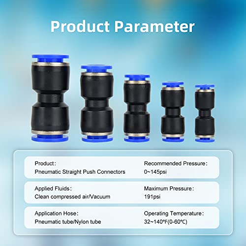 CNAODUN 60Pcs Quick Connect Air Hose Fittings 5/32" 1/4" 5/16" 3/8" 1/2 inch OD Pneumatic Push-to-Connect Fittings Kit Air Line for 5/32 1/4 5/16 3/8 1/2 inch OD Tube - size: PU Kit (60 Pcs)