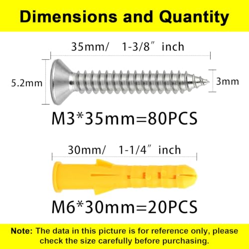 #4 x 1-3/8" (M3x35mm) 304 Stainless Steel Flat Head Wood Screws, 80pcs - size: #4 x 1-3/8''-100pcs