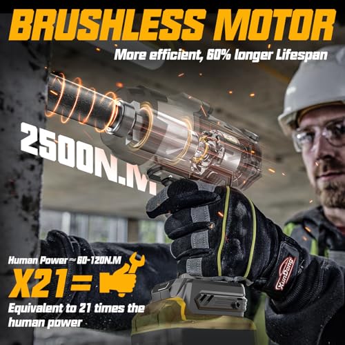Cordless Impact Wrench 3/4" Compatible with Dewalt 20V Battery, 1850Ft-lbs(2500N.m) High Torque Impact Gun Heavy Duty, Brushless Electric Power Impact Driver with 4 Speed Modes & LED Work Light - size: 3/4" 2500NM Compatibe with Dewalt