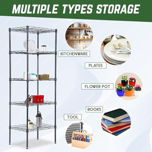 PayLessHere | 5-Tier Wire Shelf | 17"x12"x48" | Black - color: Black, size: 17"D x 12"W x 48"H