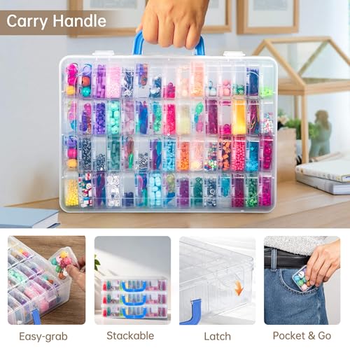 Bead Organizer Box with Handle, 122Pcs Small Bead Storage Boxes with Hinged Lid and Portable Craft Case, Mini Clear Plastic Container for Jewelry Making Diamond Bracelet Screws Seeds Nails Small Parts