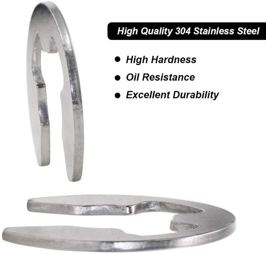 E-Clip External Retaining Ring Assortment Kit 120Pcs 10 Sizes E-Clip Circlip Ring 304 Stainless Steel Opening Snap Ring Circlip Set with Box