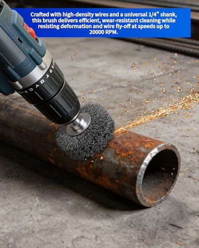 2 Pack 2 Inch Wire Wheel Brush for Drill - Heavy Duty Carbon Steel Wire Brush for Rust, Paint & Corrosion Removal, 0.012" Coarse Crimped Stainless Steel Wire, 1/4in Shank, 20000RPM