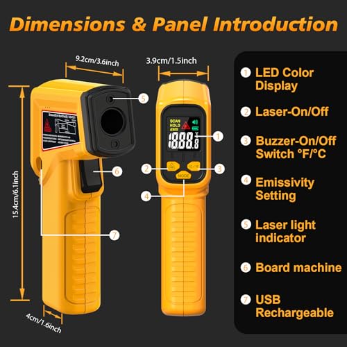 FKM Rechargeable Infrared Thermometer Gun,13-Point Laser-High Precision - color: Amber