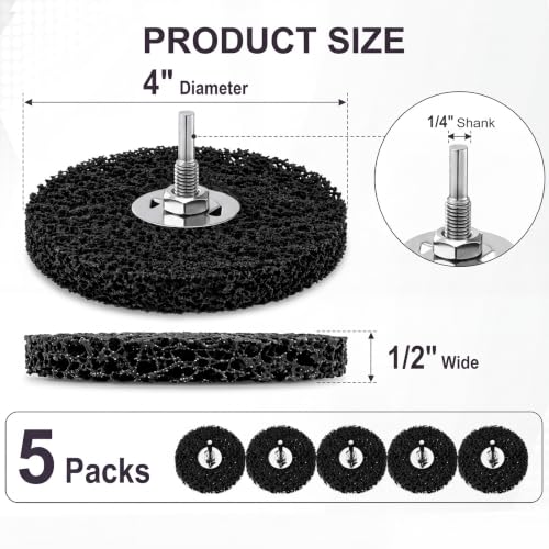 5 Pcs Paint Stripping Disc Drill Attachment 4" x 1/2", Black - color: Black