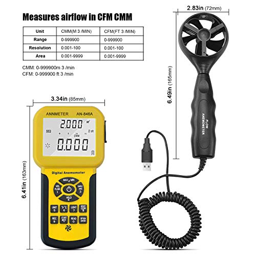 HVAC Anemometer, AIOMEST Wind Speed Air Flow CMM/CFM Velocity Tester 846A - color: Golden