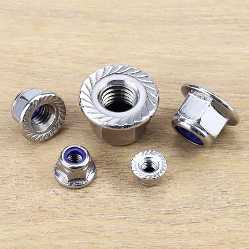 M5-0.8 Serrated Flange Hex Lock Nuts, 304 Stainless Steel 18-8 Hexagon Head Locknuts A2-70, DIN6926, Full Thread, Bright Finish, 50 PCS - size: M5-0.8