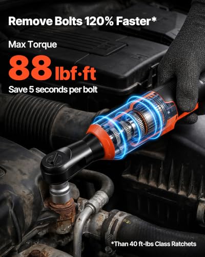 VEVOR Cordless Ratchet Wrench, 3/8 inch Drive, 230 RPM, up to 88 ft-lbs of Torque, Battery Powered Electric Ratchet Wrench Set with Two 2.0Ah Batteries, Charger, Sockets, Adaptors and Cloth Bag - size: 14.56 in, style: Standard