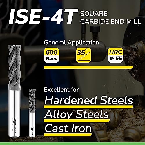 SPEED TIGER Micrograin Carbide Square End Mill - 4 Flute - ISE5/8 4T (1 Piece, 5/8") - for Milling Alloy Steels, Hardened Steel, Metal & More – Mill Bits Sets for DIYers & Professionals - size: 5/8 in