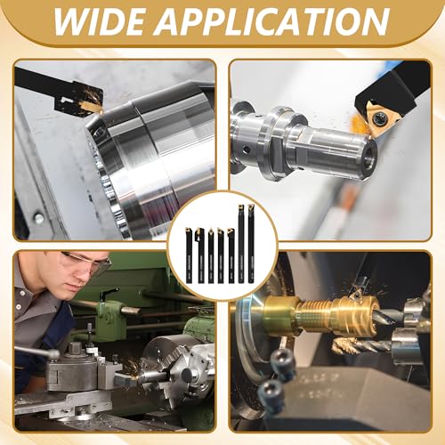 VerRich 28Pcs Kit Indexable Lathe Turning Tools,7PCS 1/2"12mm Shank Boring Bar Metal Turning Tool Holder with 21pcs Carbide Inserts for Boring Cutting Grooving Turning Threading - size: 7PCS 1/2"12mm Holders+21PCS Inserts