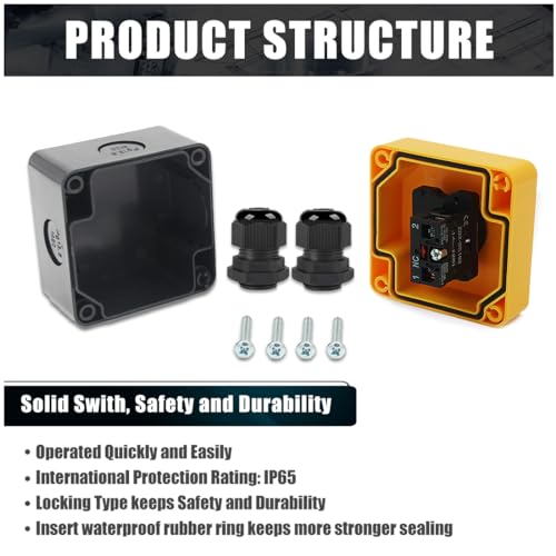 2 Packs Emergency Stop Push Button Switch,1NC 10A 660V with Waterproof Box IP65, 2pcs PG13.5 Black Connectors (2)