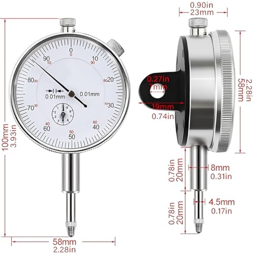 Wolfride Mechanical Dial Indicator Gauge 0-10mm, 0.01mm Resolution