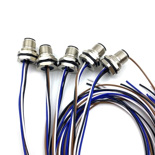 5Pcs 1.64ft M12 4 Pin A Code Male Connector Cable, IP67 Waterproof Front Mount Cable UnShielded Straight Aviation Socket Electrical Wire Sensor Receptacle 250V 4A (0.5Meter) - size: Male+Front Mount