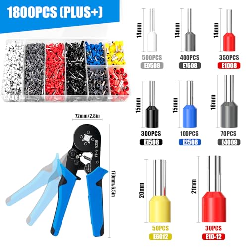 Ferrule Crimping Tool Kit, 1800PCS Wire Ferrules&Crimper Plier for AWG23-7