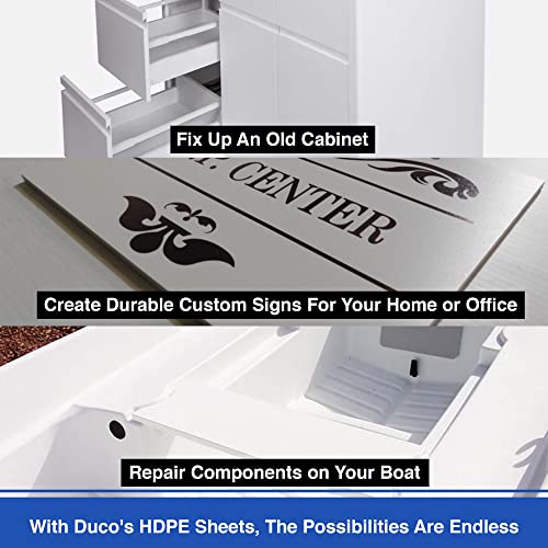 Duco USA-Made HDPE Sheet 1/8 Inch Thick 12" x 48" - 1 Pack of White HDPE Plastic Cutting Board Plastic Sheet for Kitchen, Signs, Crafts, Shelf Board, and Dishwasher Friendly - size: 12" x 48"