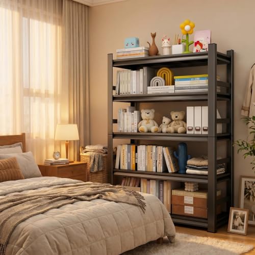Metal Book shelf, Adjustable Industrial Bookcase with Double-Layer Columns - size: 48"Wx 24"Dx 88"H