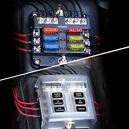 Nilight - 50055F 6 Way Blade Screw Fuse Block 6 Circuits with Negative Bus Fuse Box Holder with LED Indicator ATO/ATC Fuse Panel Waterproof Cover for 12V Automotive Cars Marine Boats RVs Trailers - color: 6Way Fuse Block