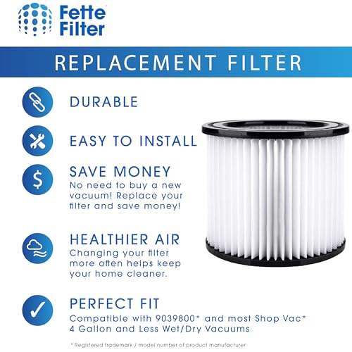 Fette Filter - 90398 Filter Replacement for Shop-Vac 90398, 903-98, 9039800, 903-98-00 Type AA Wet/Dry Vacuum Cartridge Filter - Pack of 1 - size: Pack of 1