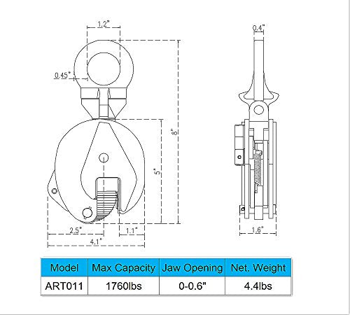 Vertical Plate Lifting Clamp, 0.8T (1760lbs), ASME & CE Compliant, 180° Swivel Shackle, One-Piece Forging, Heavy Duty Steel Plate Clamp, Jaw Opening 0.6", for Industrial Lifting (Pack of 2) - size: 1760 lbs (Pack of 2)