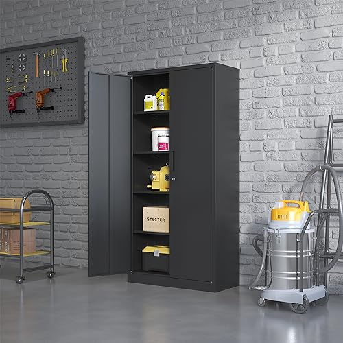 Metal Storage Cabinet for Garage, Tool Cabinet, Utility Cabinet - color: Black, size: XL - 2 Doors & 5 Shelves (Wheelless)