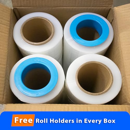 6 Rolls x 18" x 1500 Feet x 80 Gauge Clear Commercial Grade Heavy Duty Plastic Stretch Film Shrink Wrap | Industrial Strength Durable | Shipping Moving Packing Logistics | Holder Included - color: Clear, size: 6 PACK