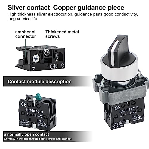 2-Pack Black 2-Position Metal Head Selector Switches, 1NO - style: Black 2-Position Selector Switch 1NO