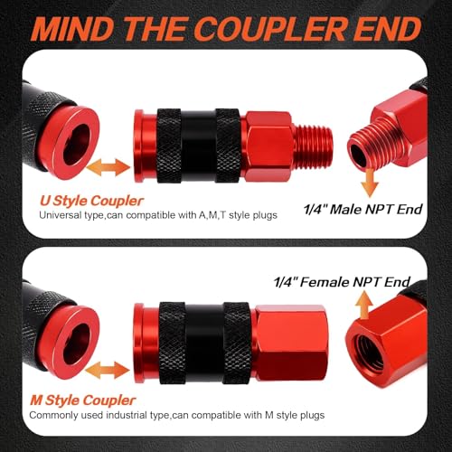 25Pcs 1/4" NPT Universal Air Coupler Plug Kit Aluminium Alloy