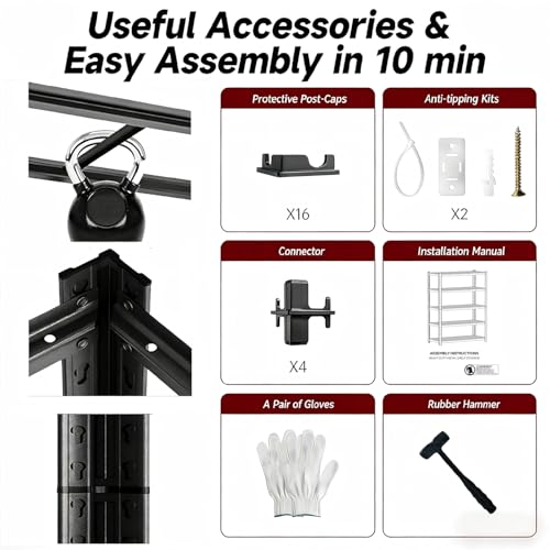 72" H×35.12" W×16" D Adjustable Industrial Metal/Steel 5-Shelf-Storage-Rack Heave Duty Utility Tall Garage/Shed Shelving Shelves Unit/System for Kitchen Pantry Bin, Black - size: 5T-72"H×35"W×15.7"D