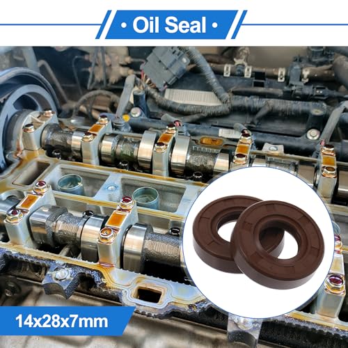 Universal Oil Seal TC Double Lip W Steel Spring Seal Ring Rotary Shaft Seal 14x28x7mm High Pressure FKM Rubber Brown 2 Pcs - size: 14x28x7mm