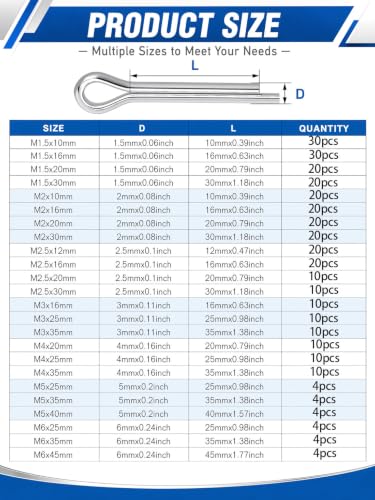 317pcs Cotter Pins,24 Sizes Cotter Pin Assortment Kit,304 Stainless Steel Hardware Pins for Automotive, Trailer Hitch,Lawn Mower,Hitch Lock System, Trucks, Engine Repair - size: 318pcs 24Size Cotter Pin Assortment Kit