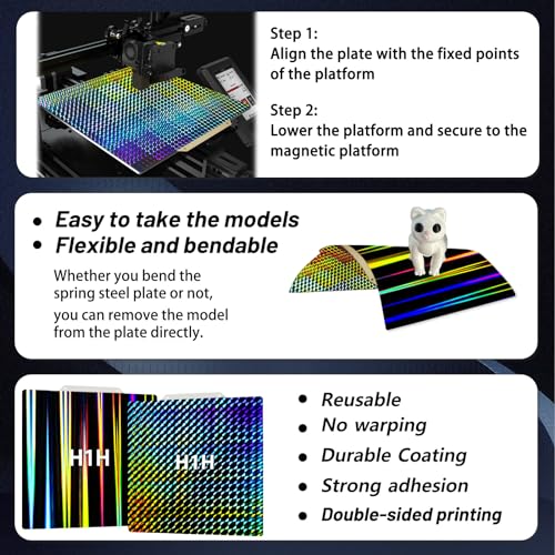 H1H Build Plate for Adventurer 5M/5X/Neptune 3 Pro/Neptune 4/Ender 3/Ender 3 Pro/Ender 3 V2/Ender 3 V2 Neo/Ender 3 Neo/Ender 3 S1 3D Printer,235x235 mm Flexible Spring Steel Plate - color: H1H(Light Beam+Phantom)