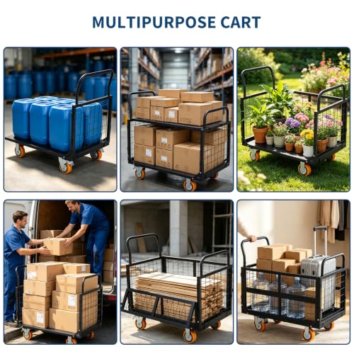 IDEALHOUSE 2000LBS Heavy Duty Platform Truck Cart with Cage Black - color: Black