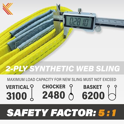 2-Ply Lifting Sling Straps 1”x 12ft - 3100lbs Vertical Capacity Heavy Duty Flat Eye Lift Sling, for Rigging Moving Towing Hoisting -2Pack - Kodiak Straps - color: 2 PACK, size: 1inch x 12ft